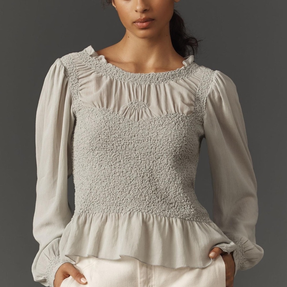 Anthropologie Light Gray Textured Blouse